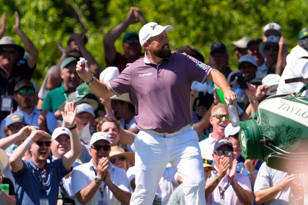 April 11, 2026; Augusta, Ga.; Shane Lowry celebrates after hitting a hole-in-one on the sixth hole during the third round of the Masters. Credit: Katie Goodale-Imagn Images