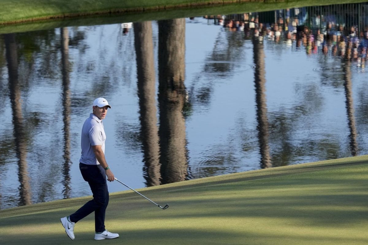 April 11, 2026; Augusta, Ga.; Rory McIlroy walks to the 15th green during the third round of the Masters. Credit: Grace Smith-Imagn Images