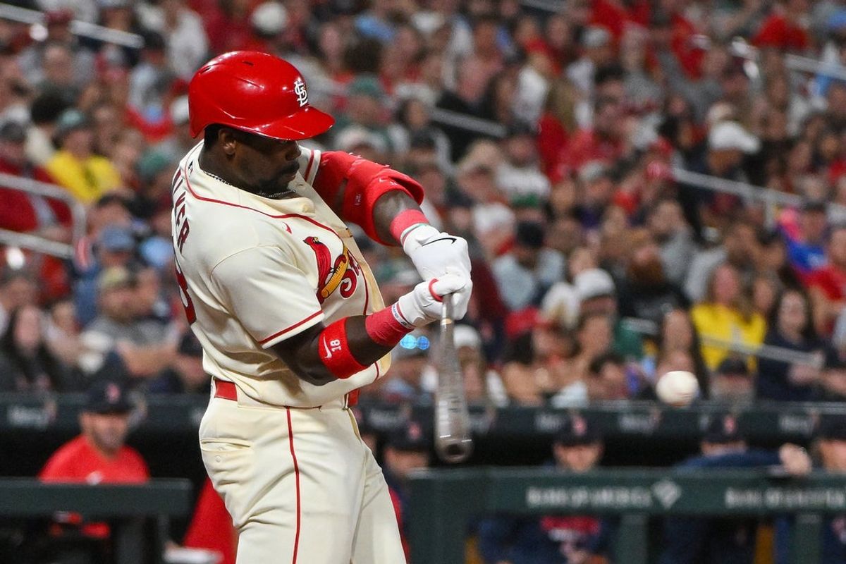Apr 11, 2026; St. Louis, Missouri, USA; St. Louis Cardinals right fielder Jordan Walker (18) hits a solo home run against the Boston Red Sox during the eighth inning at Busch Stadium. Mandatory Credit: Jeff Curry-Imagn Images