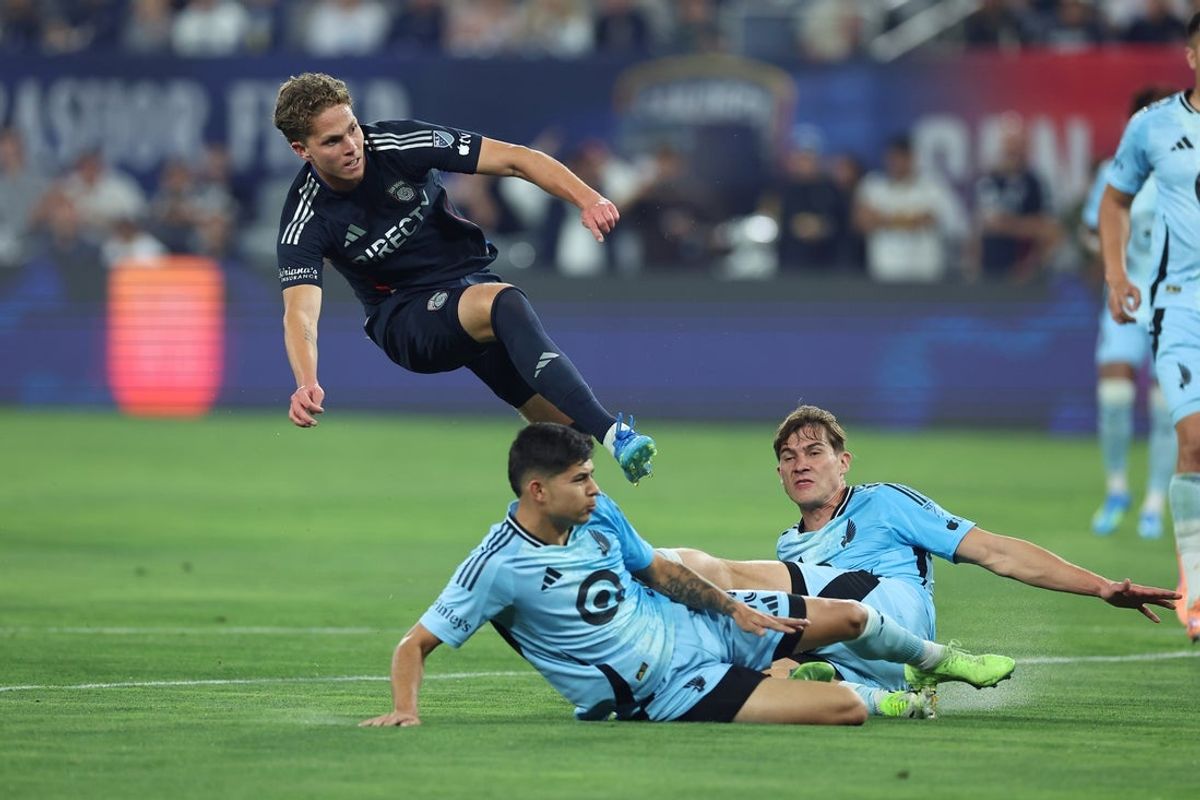 Apr 11, 2026; San Diego, California, USA; San Diego FC midfielder Onni Valakari (8) shoots against the Minnesota United FC during the first half at Snapdragon Stadium. Mandatory Credit: Abe Arredondo-Imagn Images