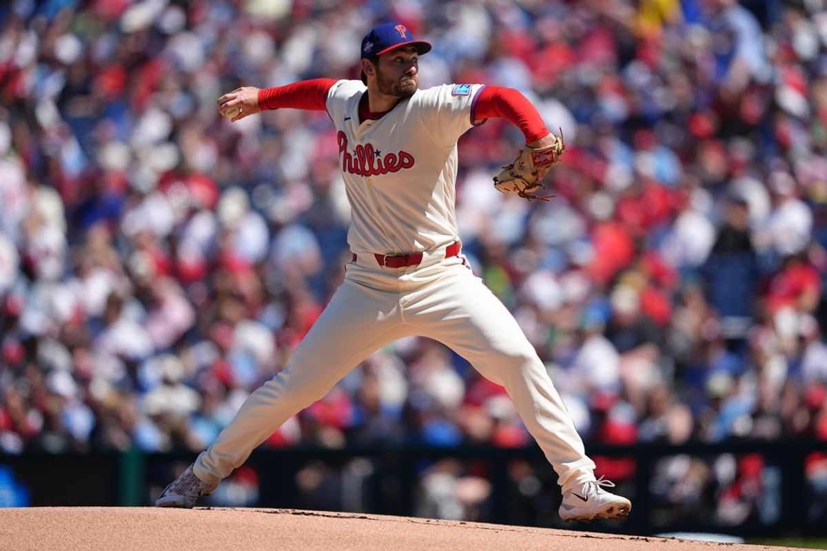 Apr 12, 2026; Philadelphia, Pennsylvania, USA; Philadelphia Phillies relief pitcher Zach Pop (56) throws a pitch against the Arizona Diamondbacks in the first inning at Citizens Bank Park. Mandatory Credit: Kyle Ross-Imagn Images