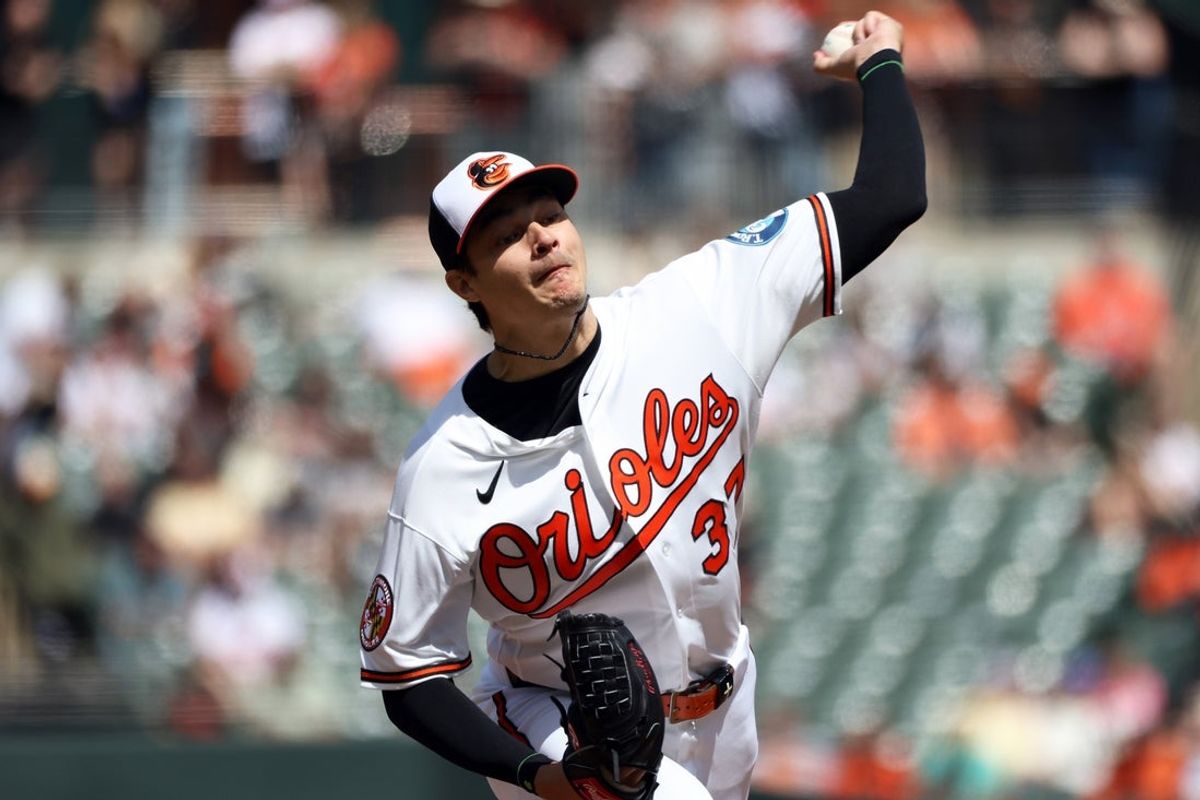 Apr 12, 2026; Baltimore, Maryland, USA; Baltimore Orioles pitcher Cade Povich (37) throws during the third inning against the San Francisco Giants at Oriole Park at Camden Yards. Mandatory Credit: Daniel Kucin Jr.-Imagn Images