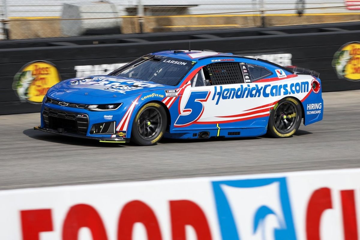 Apr 12, 2026; Bristol, Tennessee, USA; Hendrick Motorsports driver Kyle Larson (5) at Bristol Motor Speedway. Mandatory Credit: Randy Sartin-Imagn Images