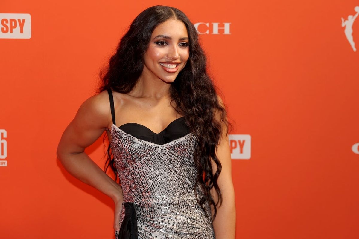 Apr 13, 2026; New York, NY, USA; Azzi Fudd poses for a photo on the orange carpet before the 2026 WNBA Draft at The Shed at Hudson Yards. Mandatory Credit: Brad Penner-Imagn Images