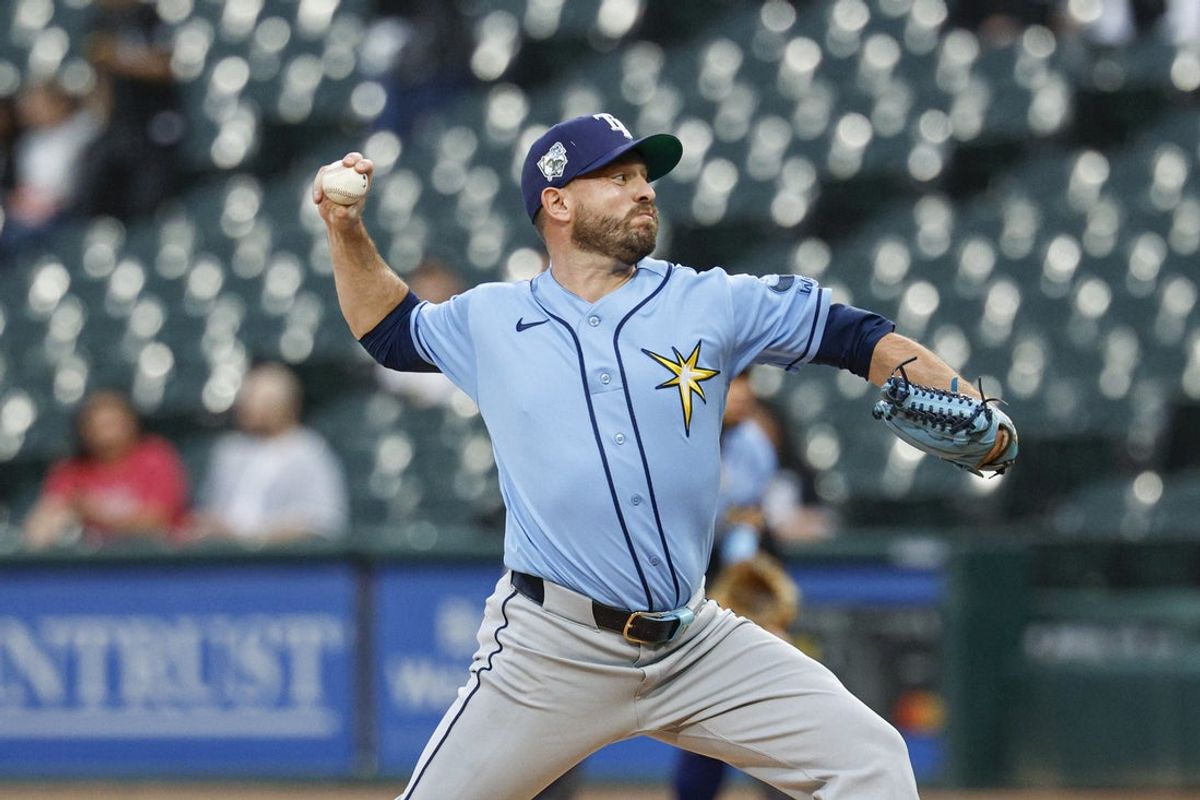 Apr 15, 2026; Chicago, Illinois, USA; Tampa Bay Rays starting pitcher Cole Sulser (71) delivers a pitch against the Chicago White Sox during the first inning at Rate Field. Mandatory Credit: Kamil Krzaczynski-Imagn Images