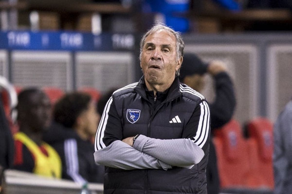 Apr 15, 2026; San Jose, CA, USA; San Jose Earthquakes head coach Bruce Arena watches the game against the Phoenix Rising FC during the second half of the US Open Cup at PayPal Park. Mandatory Credit: John Hefti-Imagn Images