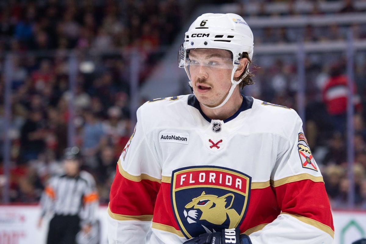 Apr 9, 2026; Ottawa, Ontario, CAN; Florida Panthers defenseman Donovan Sebrango (6) skates in the first period against the Ottawa Senators at the Canadian Tire Centre. Mandatory Credit: Marc DesRosiers-IMAGN Images