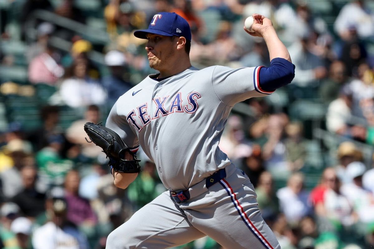 Apr 16, 2026; West Sacramento, California, USA; Texas Rangers pitcher Robert Garcia (62) throws a pitch against the Athletics during the sixth inning at Sutter Health Park. Mandatory Credit: Dennis Lee-Imagn Images