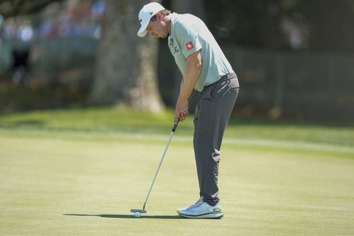 Apr 17, 2026; Hilton Head, South Carolina, USA; Matt Fitzpatrick putts on 16 green during the second round of the RBC Heritage golf tournament. Mandatory Credit: Jim Dedmon-Imagn Images