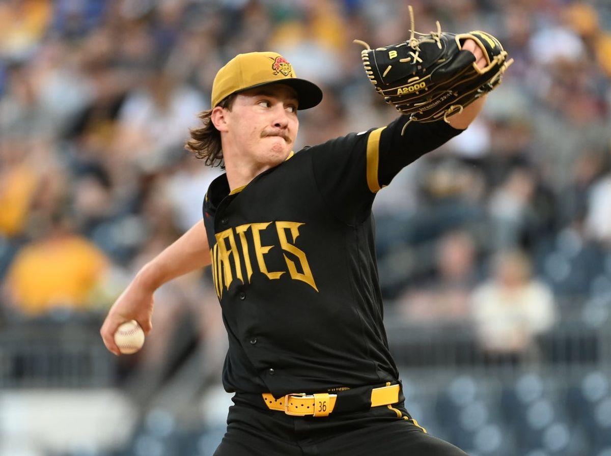 Apr 17, 2026; Pittsburgh, Pennsylvania, USA;  Pittsburgh Pirates starting pitcher Bubba Chandler (36) delivers a pitch to the Tampa Bay Rays during the first inning at PNC Park. Mandatory Credit: Philip G. Pavely-Imagn Images