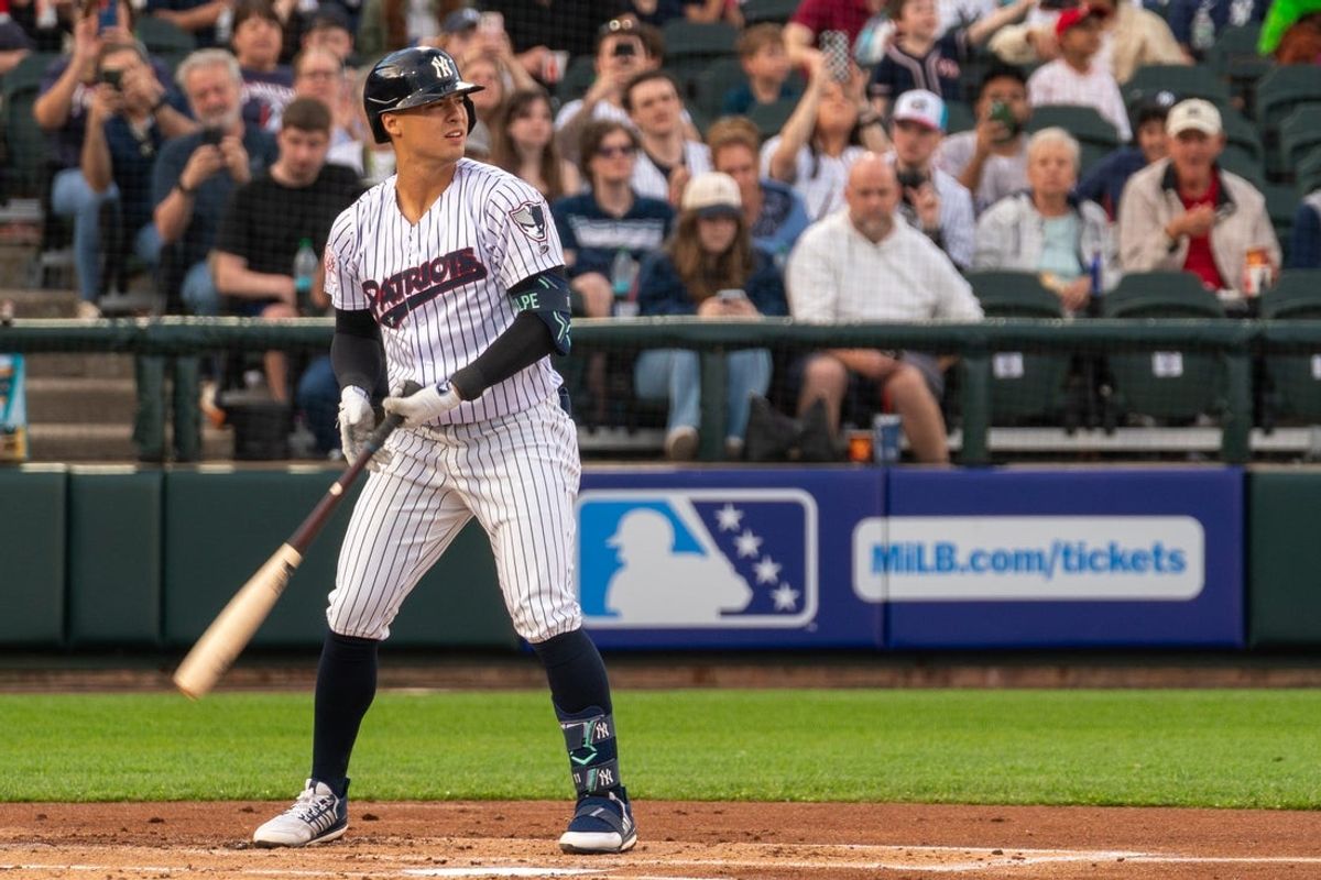 Yankees shortstop Anthony Volpe continued his rehab assignment with the Somerset Patriots at TD Bank Ballpark in Bridgewater, N.J. on April 17, 2026.