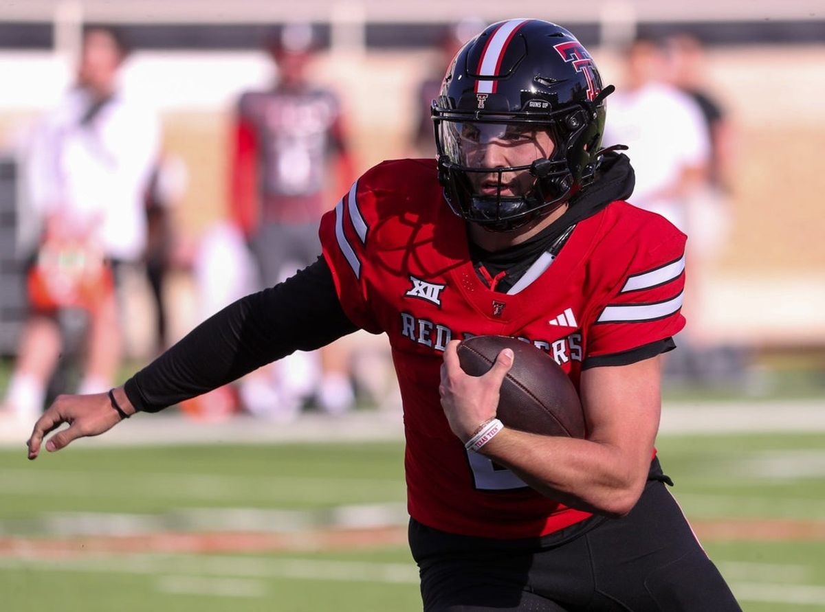Brendan Sorsby runs with the ball during the Texas Tech football team's spring game, Friday, April 17, 2026, at Jones AT&T Stadium.