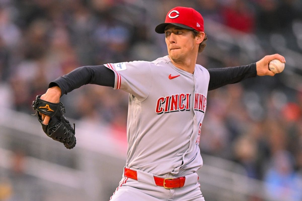 Apr 17, 2026; Minneapolis, Minnesota, USA;  Cincinnati Reds starting pitcher Brandon Williamson (55) delivers a pitch against the Minnesota Twins during the first inning at Target Field. Mandatory Credit: Nick Wosika-Imagn Images