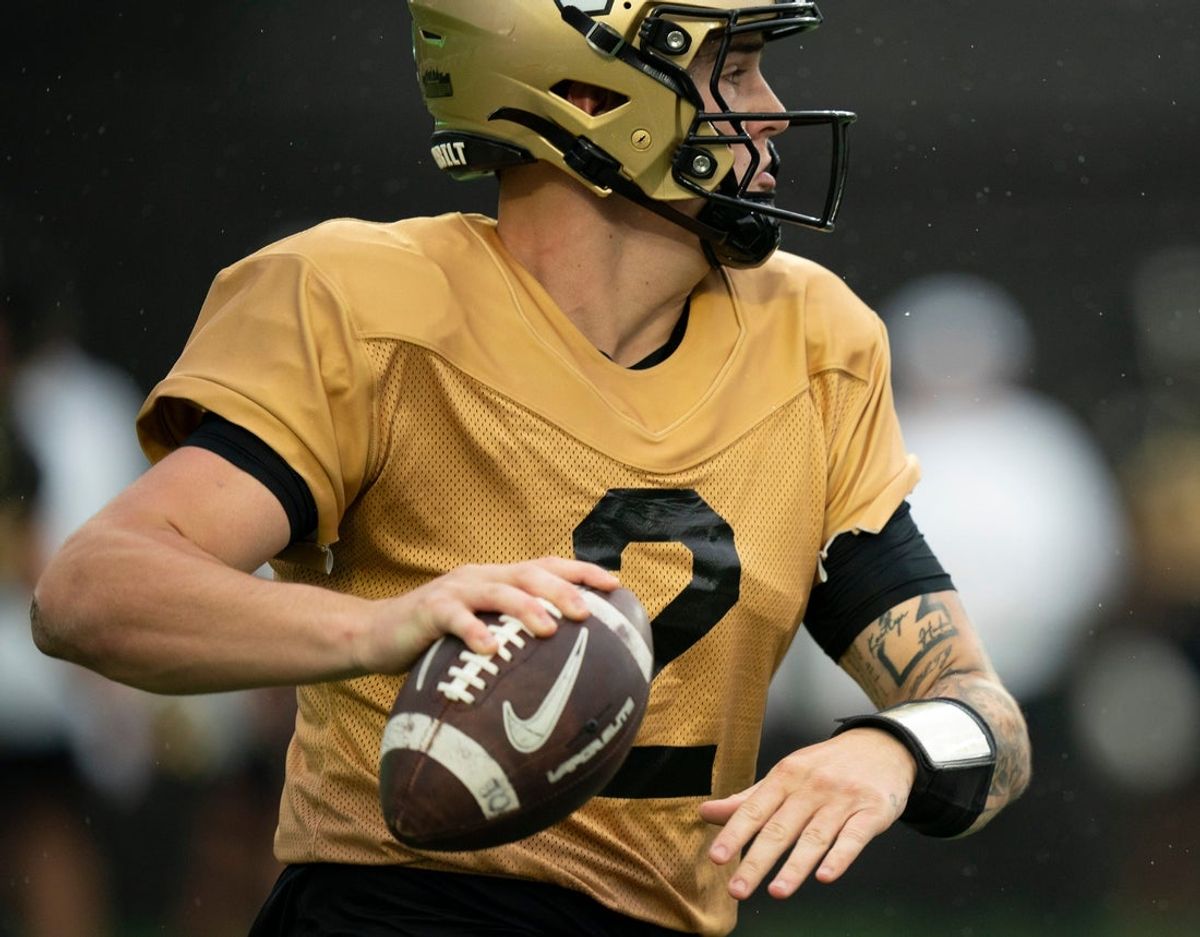 Vanderbilt quarterback Jared Curtis (2) looks to pass during Vanderbilt Football's Black and Gold Spring Game in FirstBank Stadium at Vanderbilt University Saturday, April 18, 2026.
