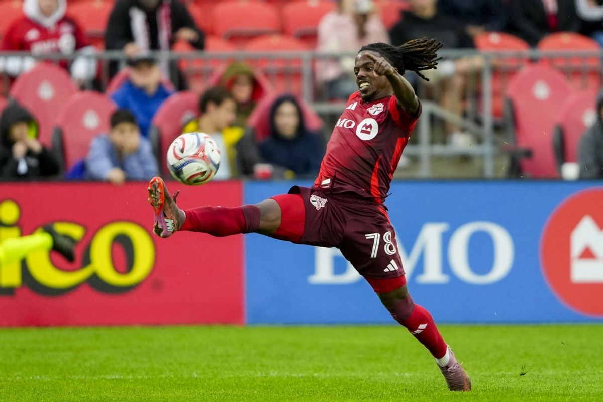 Apr 18, 2026; Toronto, Ontario, CAN; Toronto FC midfielder Malik Henry (78) attempts to control the ball against Austin FC during the second half at BMO Field. Mandatory Credit: Kevin Sousa-Imagn Images