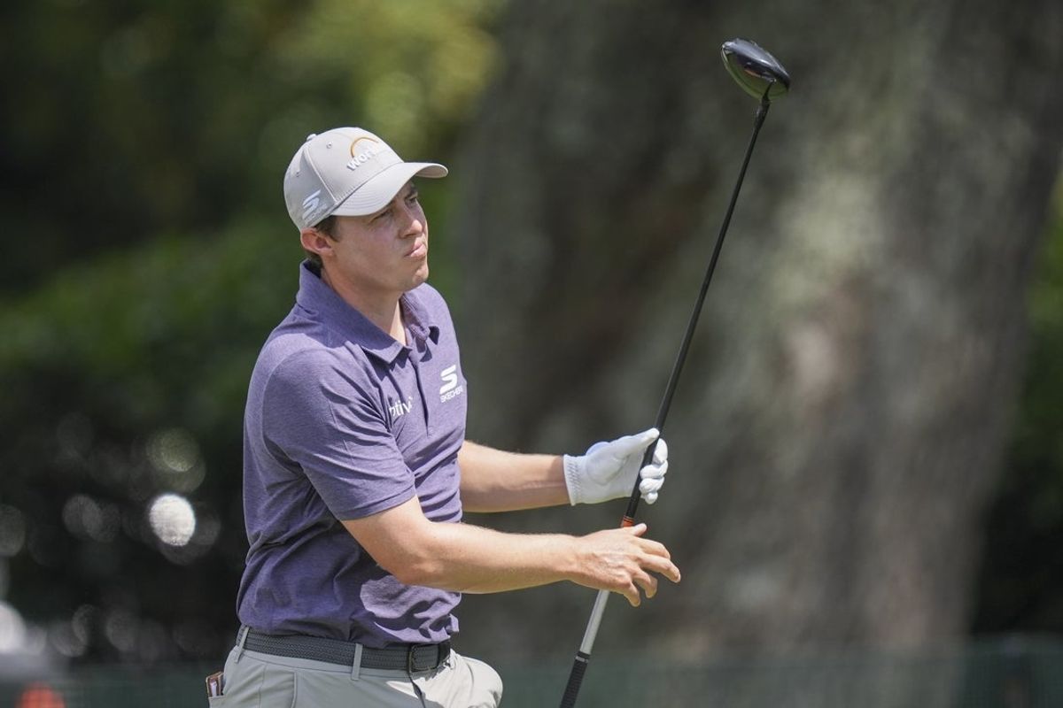 Apr 18, 2026; Hilton Head, South Carolina, USA; Matt Fitzpatrick watches his drive on the third hole during the third round of the RBC Heritage golf tournament. Mandatory Credit: Jim Dedmon-Imagn Images