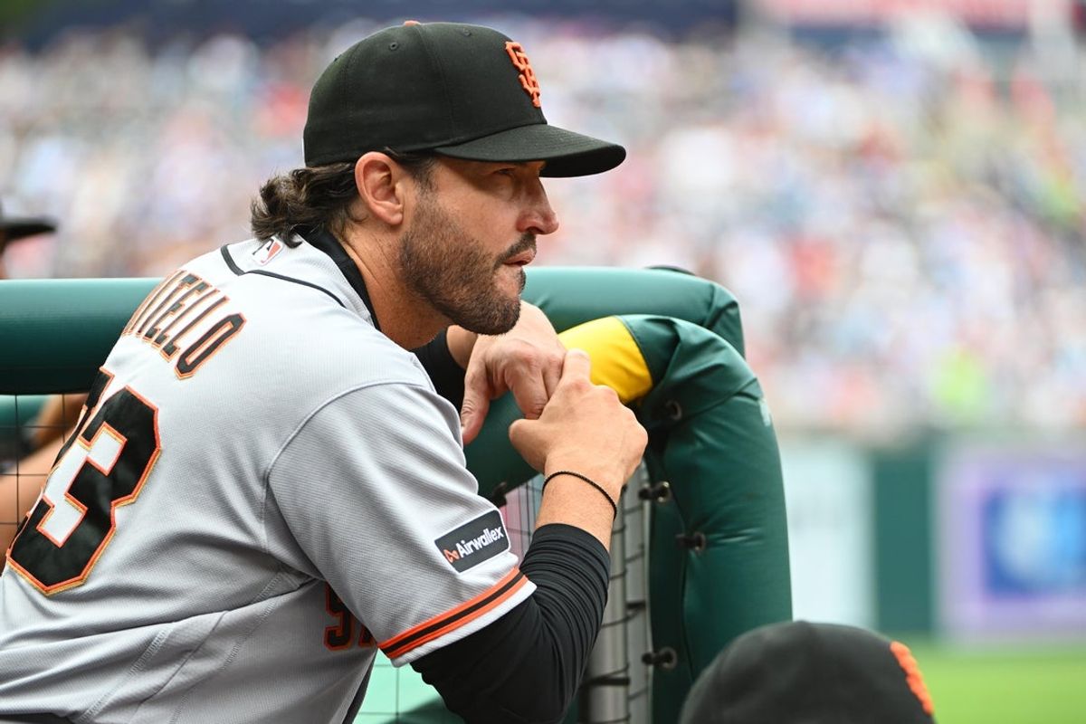 Apr 18, 2026; Washington, District of Columbia, USA; San Francisco Giants manager Tony Vitello (23) looks on against the Washington Nationals during the first inning at Nationals Park. Mandatory Credit: Brad Mills-Imagn Images