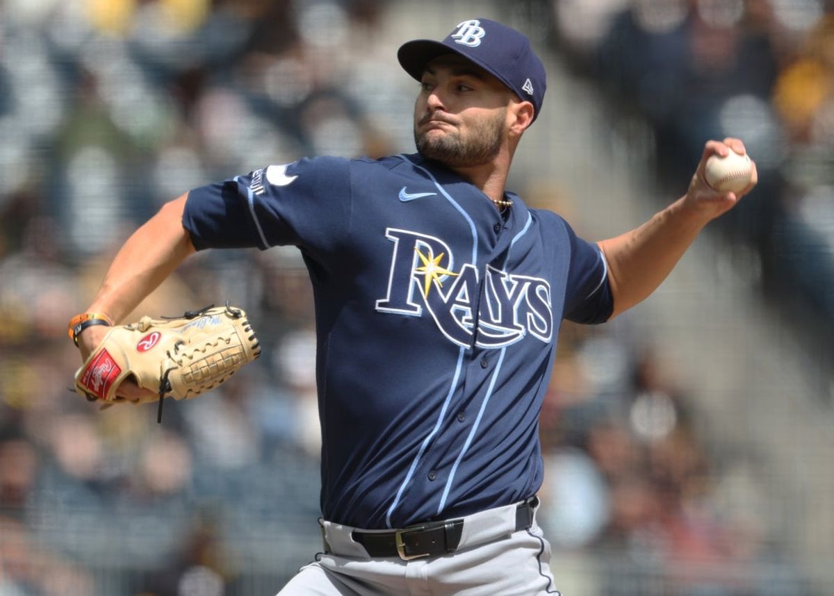 Apr 19, 2026; Pittsburgh, Pennsylvania, USA;  Tampa Bay Rays pitcher Shane McClanahan (18) delivers a pitch against the Pittsburgh Pirates during the first inning at PNC Park. Mandatory Credit: Charles LeClaire-Imagn Images