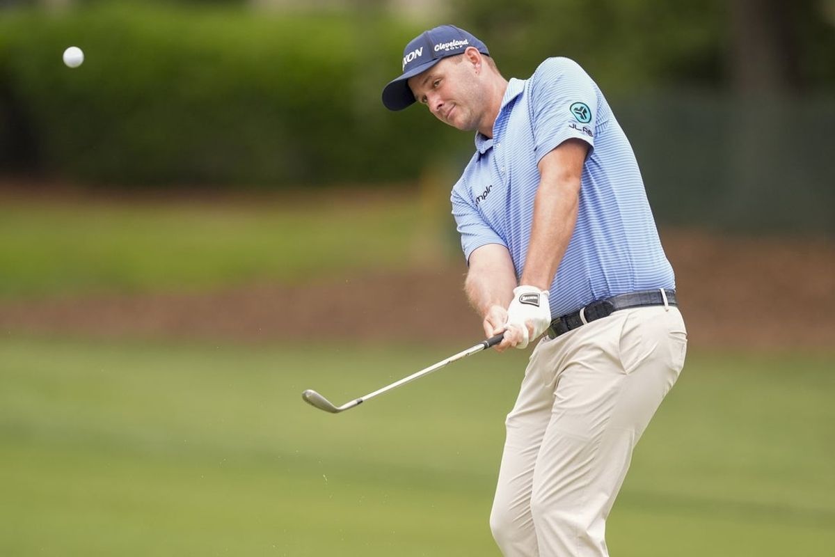 Apr 18, 2026; Hilton Head, South Carolina, USA; Sepp Straka pitches the ball on two during the final  round of the RBC Heritage golf tournament. Mandatory Credit: Jim Dedmon-Imagn Images