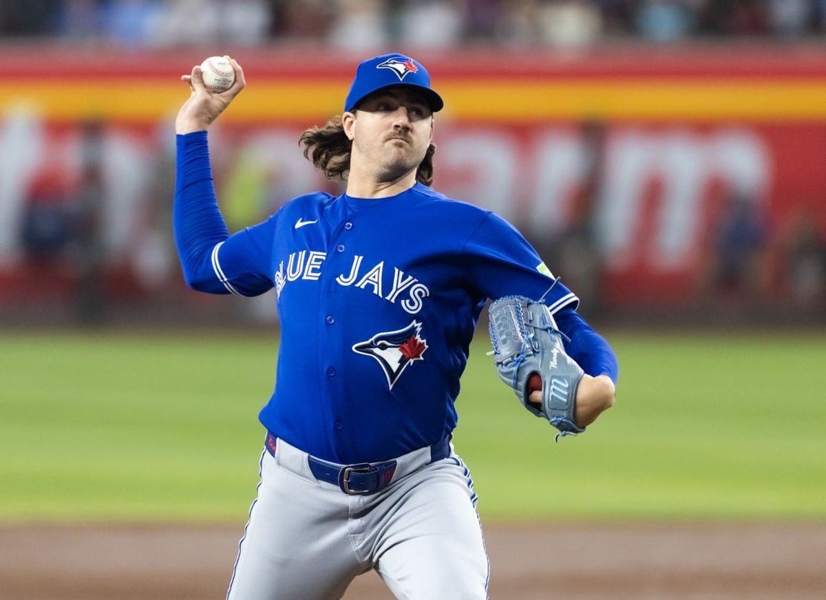 Apr 19, 2026; Phoenix, Arizona, USA; Toronto Blue Jays pitcher Kevin Gausman in the first inning against the Arizona Diamondbacks at Chase Field. Mandatory Credit: Mark J. Rebilas-Imagn Images