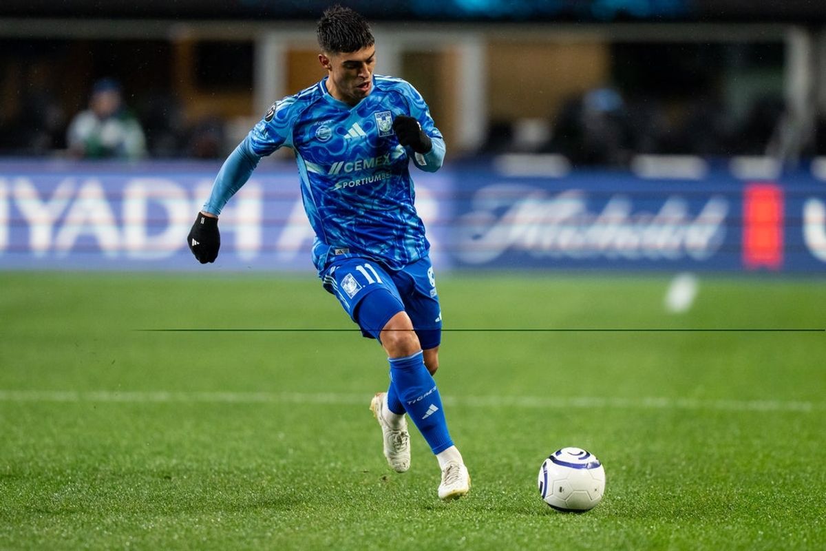 Apr 15, 2026; Seattle, WA, USA;Tigres UANL midfielder Juan Brunetta (11) dribbles the ball against Seattle Sounders at Lumen Field. Mandatory Credit: Stephen Brashear-Imagn Images