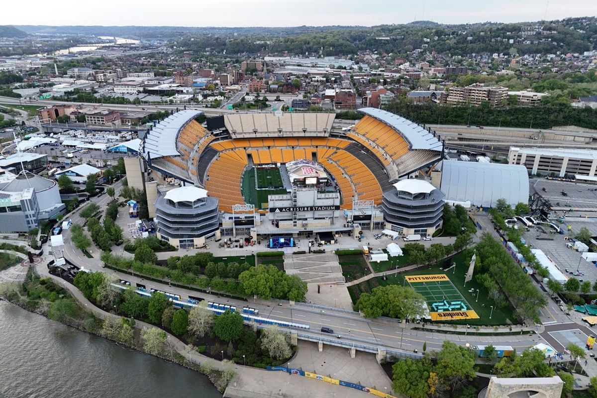 Apr 21, 2026; Pittsburgh, PA, USA; A general overall aerial view of Acrisure Stadium, the site of the 2026 NFL Draft. Mandatory Credit: Kirby Lee-Imagn Images