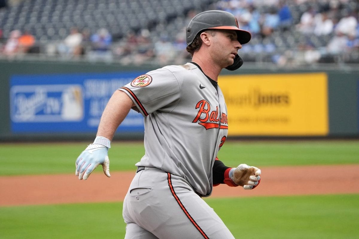 Apr 22, 2026; Kansas City, Missouri, USA; Baltimore Orioles first baseman Pete Alonso (25) runs the bases after hitting a two run home run against against the Kansas City Royals during the first inning at Kauffman Stadium. Mandatory Credit: Denny Medley-Imagn Images