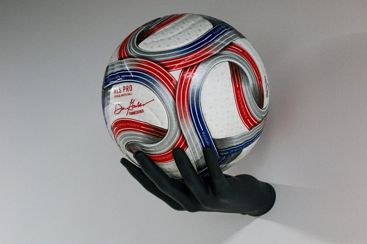 Apr 22, 2026; Morristown, New Jersey, USA; An MLS match ball is displayed during an event for the opening of the RWJBarnabas Health Red Bulls Performance Center. The complex has been selected as Brazil's training home for the 2026 FIFA World Cup. Mandatory Credit: Vincent Carchietta-Imagn Images