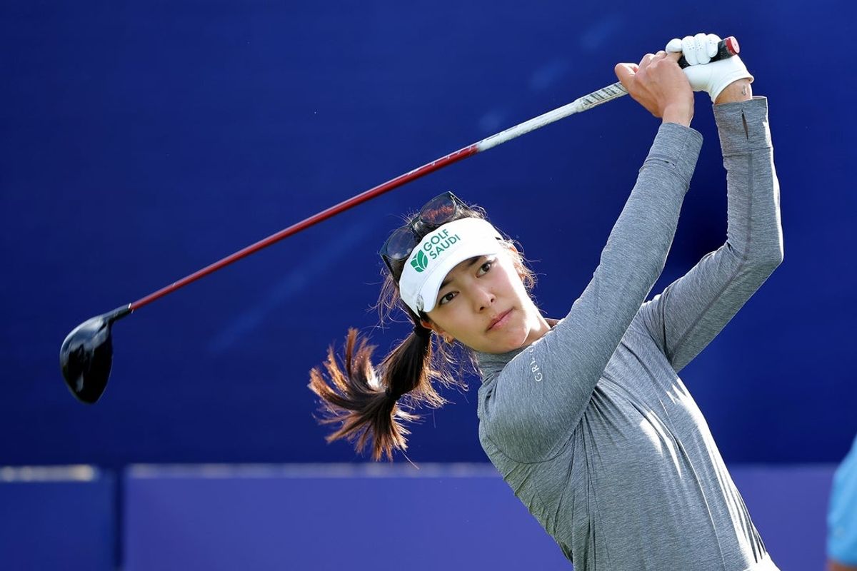 Apr 23, 2026; Houston, Texas, United States; Alison Lee hits a tee shot on the first hole during the first round of The Chevron Championship golf tournament. Mandatory Credit: Erik Williams-Imagn Images