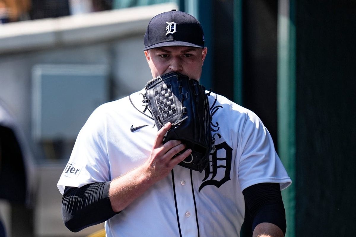 Detroit Tigers pitcher Tarik Skubal (29) walks off the field for pitching change during the seventh inning against Milwaukee Brewers at Comerica Park in Detroit on Thursday, April 23, 2026.