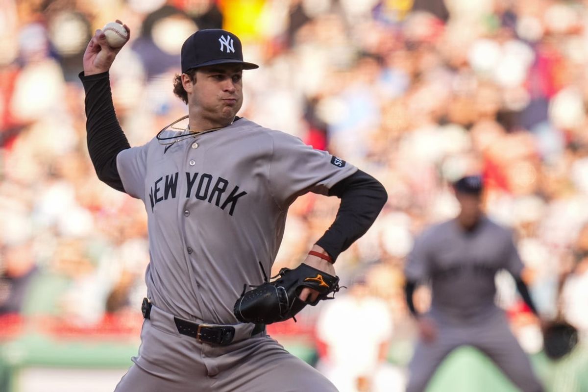 Apr 23, 2026; Boston, Massachusetts, USA; New York Yankees pitcher Cam Schlittler (31) throws a pitch against the Boston Red Sox in the first inning at Fenway Park. Mandatory Credit: David Butler II-Imagn Images