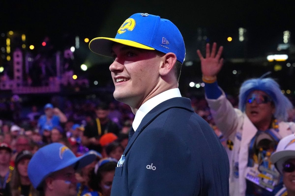 Apr 23, 2026; Pittsburgh, PA, USA; Alabama Crimson Tide quarterback Ty Simpson is selected by the Los Angeles Rams as the number 13 pick during the 2026 NFL Draft at Acrisure Stadium. Mandatory Credit: Kirby Lee-Imagn Images