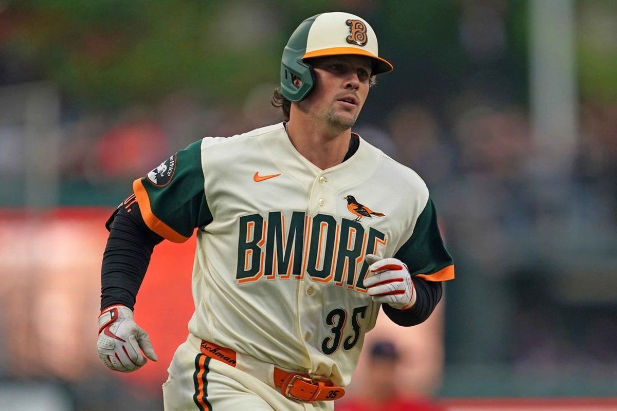 Apr 24, 2026; Baltimore, Maryland, USA; Baltimore Orioles catcher Adley Rutschman (35) rounds the bases following his two-run home run during the first inning against the Boston Red Sox at Oriole Park at Camden Yards. Mandatory Credit: Mitch Stringer-Imagn Images