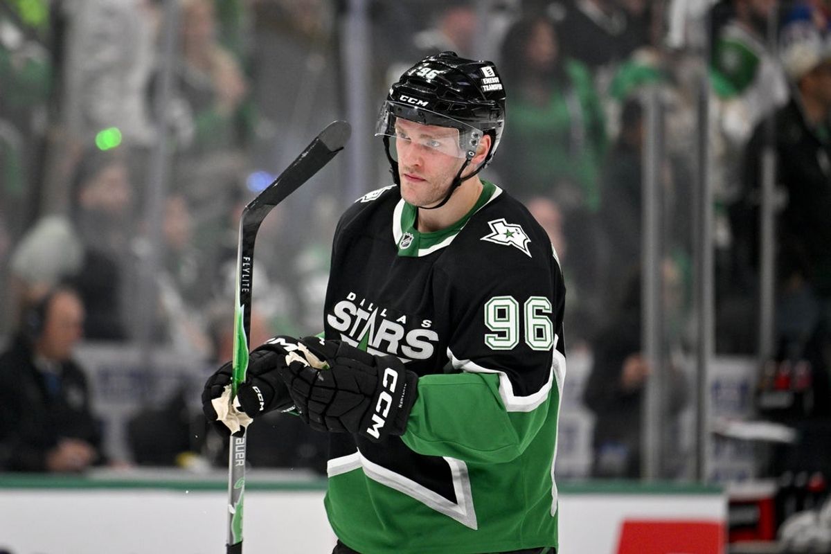 Apr 20, 2026; Dallas, Texas, USA; Dallas Stars right wing Mikko Rantanen (96) looks on during the game between the Stars and the Wild in game two of the first round of the 2026 Stanley Cup Playoffs at American Airlines Center. Mandatory Credit: Jerome Miron-Imagn Images