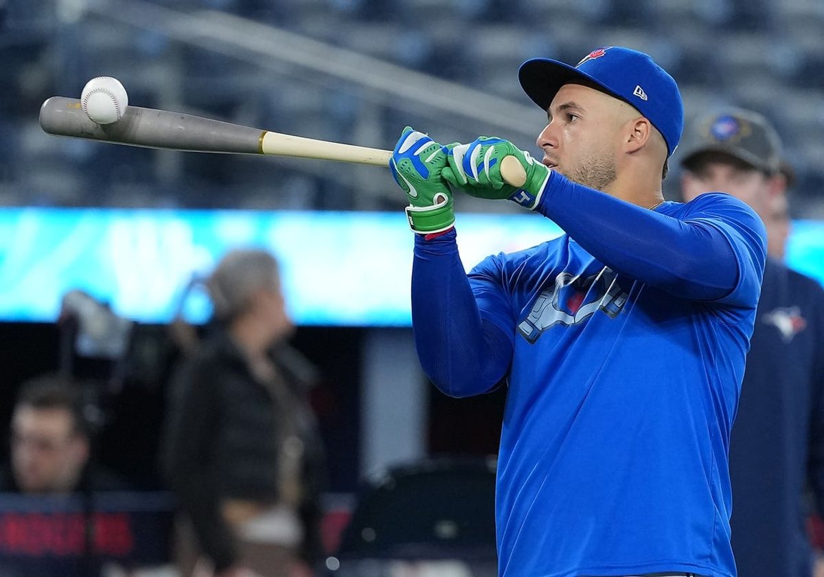 Apr 25, 2026; Toronto, Ontario, CAN; Toronto Blue Jays right fielder George Springer (4) gets ready for batting practice before a game against the Cleveland Guardians at Rogers Centre. Mandatory Credit: Nick Turchiaro-Imagn Images