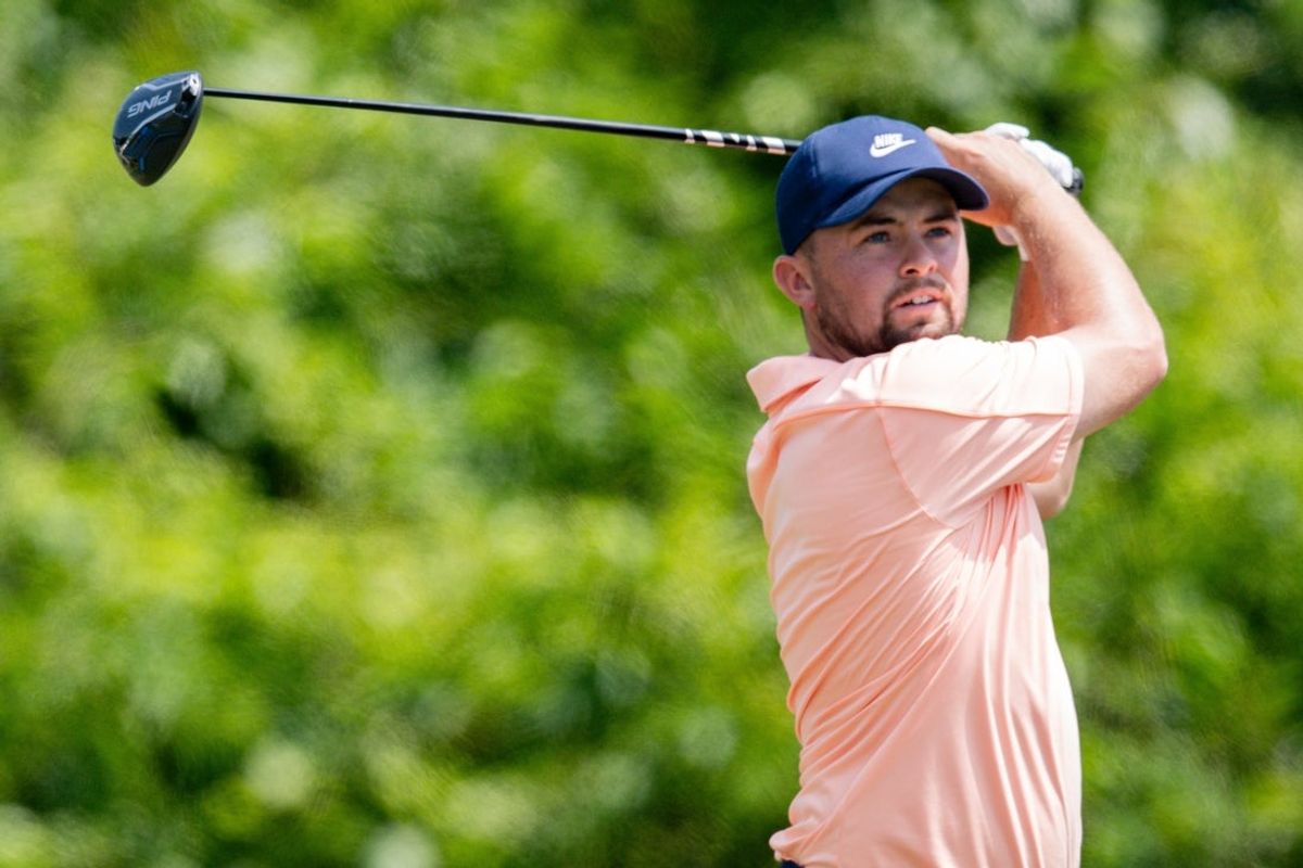 Apr 25, 2026; Avondale, Louisiana, USA; Alex Fitzpatrick hits tee shot on hole 2 during the third round of the Zurich Classic of New Orleans golf tournament. Mandatory Credit: Stephen Lew-Imagn Images