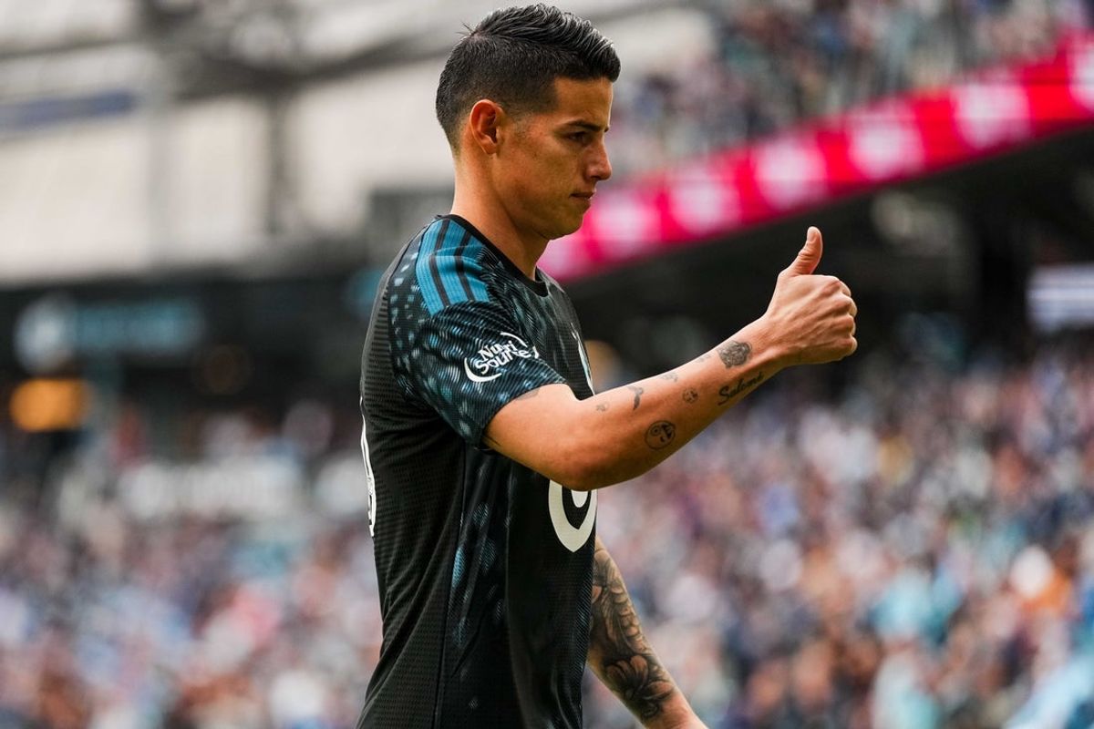 Apr 25, 2026; Saint Paul, Minnesota, USA; Minnesota United FC midfielder James Rodriguez (10) looks on during the first half against Los Angeles Football Club at Allianz Field. Mandatory Credit: Brace Hemmelgarn-Imagn Images