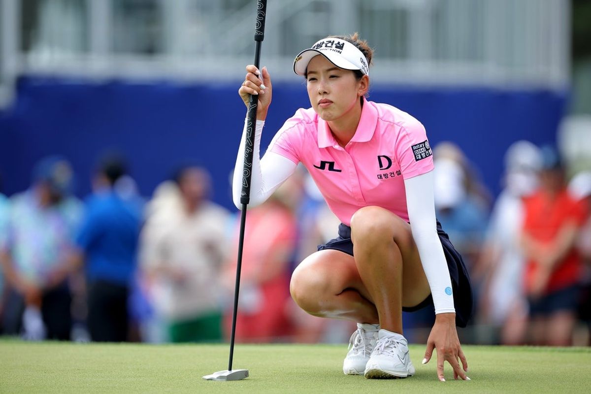 Apr 26, 2026; Houston, Texas, USA; Yealimi Noh prepares to putt on the 18th hole during the final round of The Chevron Championship golf tournament. Mandatory Credit: Erik Williams-Imagn Images