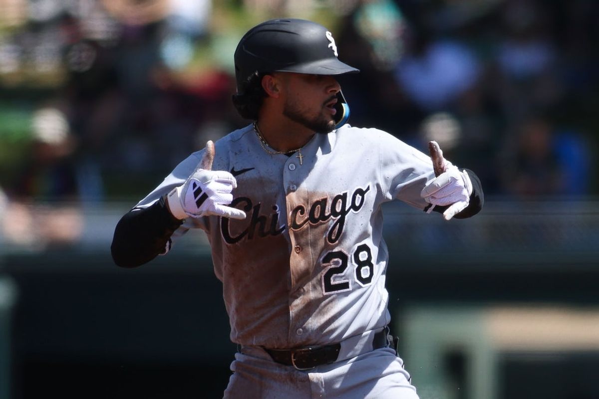 Apr 18, 2026; West Sacramento, California, USA; Chicago White Sox right fielder Everson Pereira (28) reacts after hitting a double during the second inning against the Athletics at Sutter Health Park. Mandatory Credit: Scott Marshall-Imagn Images