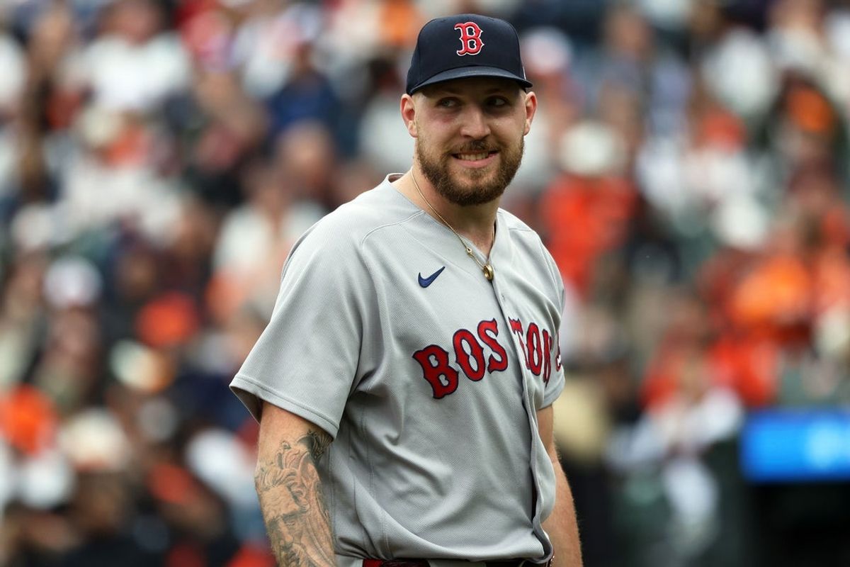 Apr 25, 2026; Baltimore, Maryland, USA; Boston Red Sox pitcher Garrett Crochet (35) looks on during the sixth inning against the Baltimore Orioles at Oriole Park at Camden Yards. Mandatory Credit: Daniel Kucin Jr.-Imagn Images