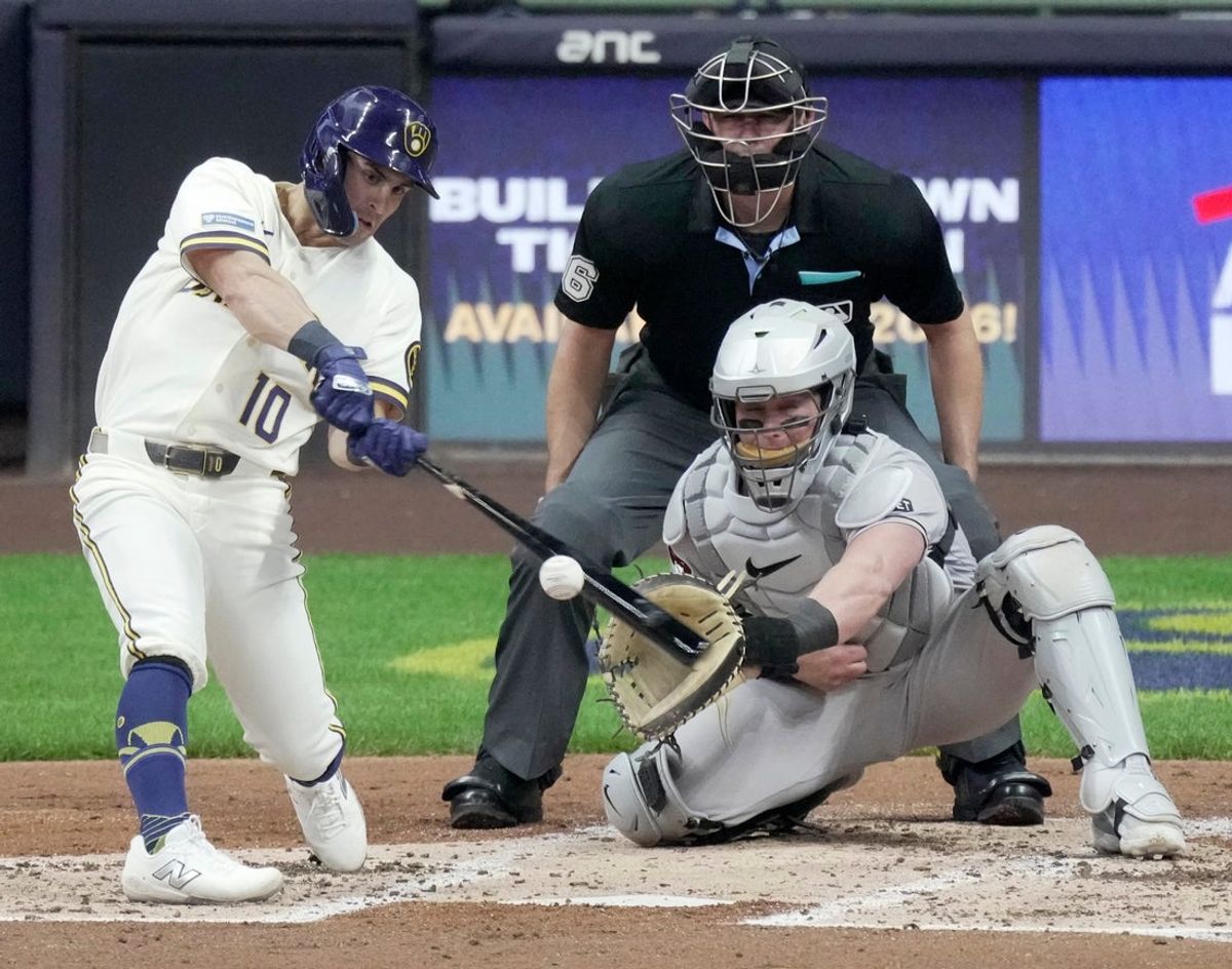Milwaukee Brewers right fielder Sal Frelick (10) hits a solo home run during the second inning of their game against the Arizona Diamondbacks Thursday, April 28, 2026 at American Family Field in Milwaukee, Wisconsin.

Mark Hoffman/Milwaukee Journal Sentinel