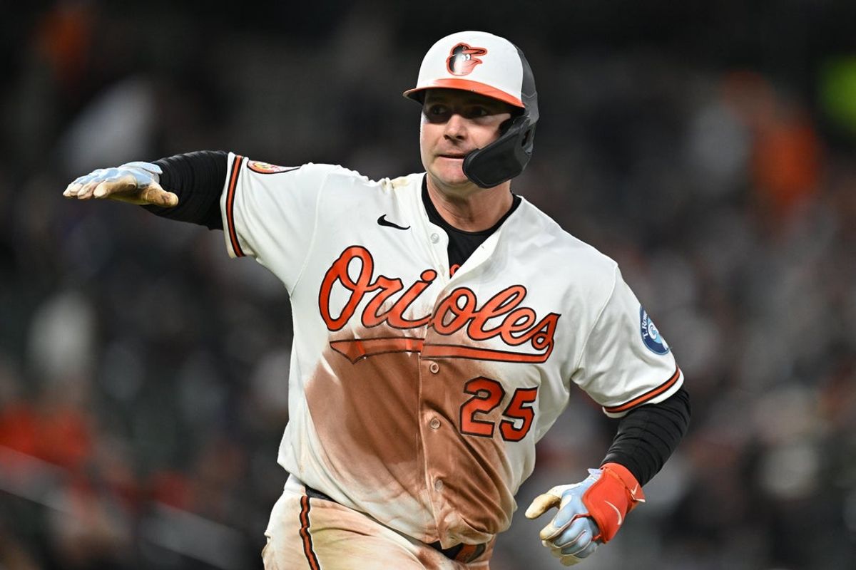 Apr 28, 2026; Baltimore, Maryland, USA;  Baltimore Orioles infielder Pete Alonso (25) celebrates after hitting a two-run home run in the fifth inning against the Houston Astros at Oriole Park at Camden Yards. Mandatory Credit: Jamie Sabau-Imagn Images