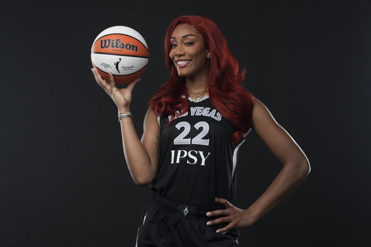 Apr 28, 2026; Las Vegas, NV, USA; Las Vegas Aces center A'ja Wilson (22) poses for a photo during the 2026 Las Vegas Aces Media Day.Mandatory Credit: Lucas Peltier-Imagn Images