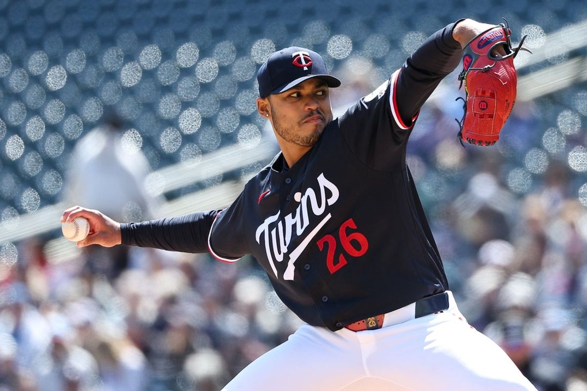 Apr 29, 2026; Minneapolis, Minnesota, USA; Minnesota Twins starting pitcher Taj Bradley (26) delivers a pitch against the Seattle Mariners during the first inning at Target Field. Mandatory Credit: Matt Krohn-Imagn Images