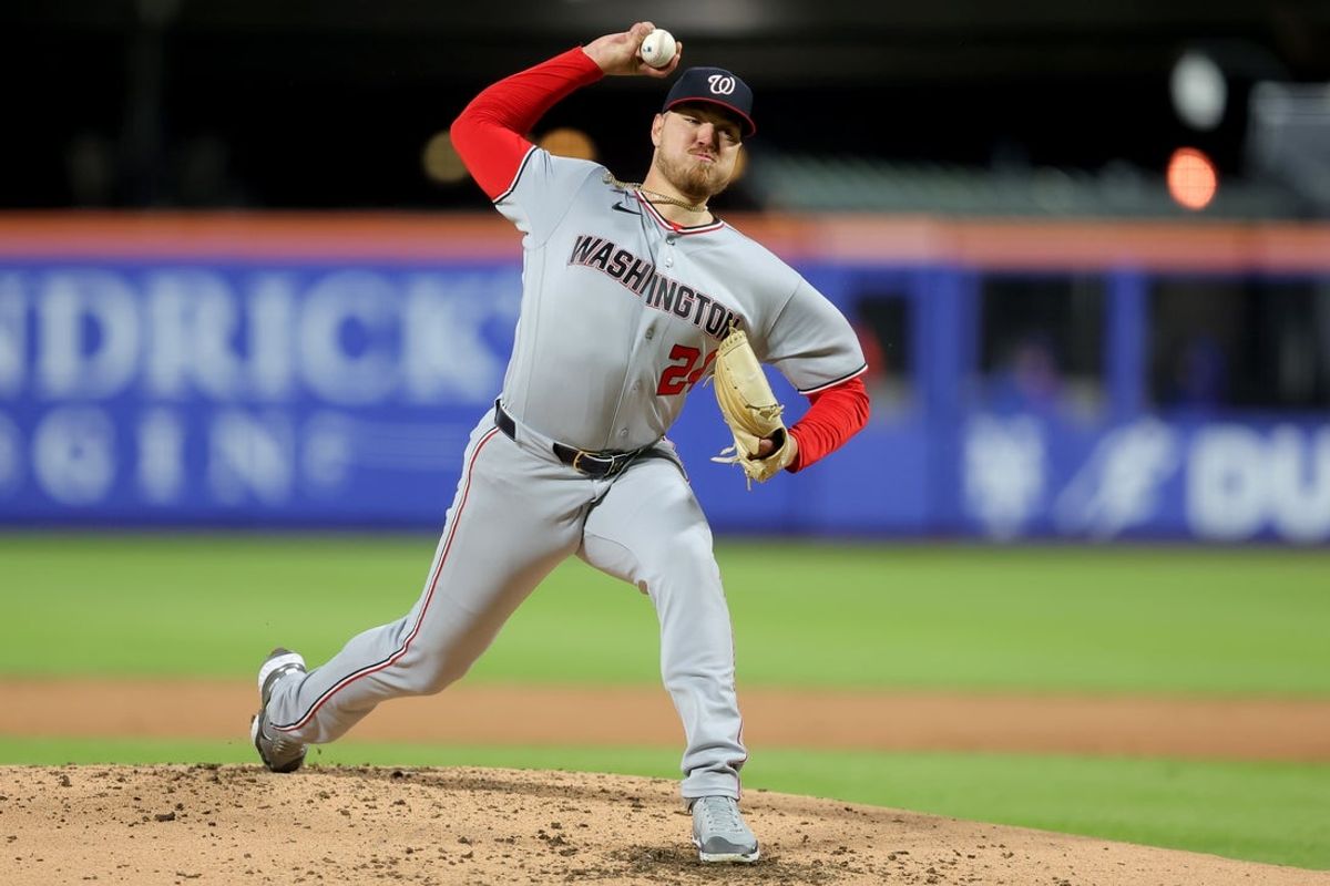 Apr 29, 2026; New York City, New York, USA; Washington Nationals starting pitcher Cade Cavalli (24) pitches against the New York Mets during the third inning at Citi Field. Mandatory Credit: Brad Penner-Imagn Images