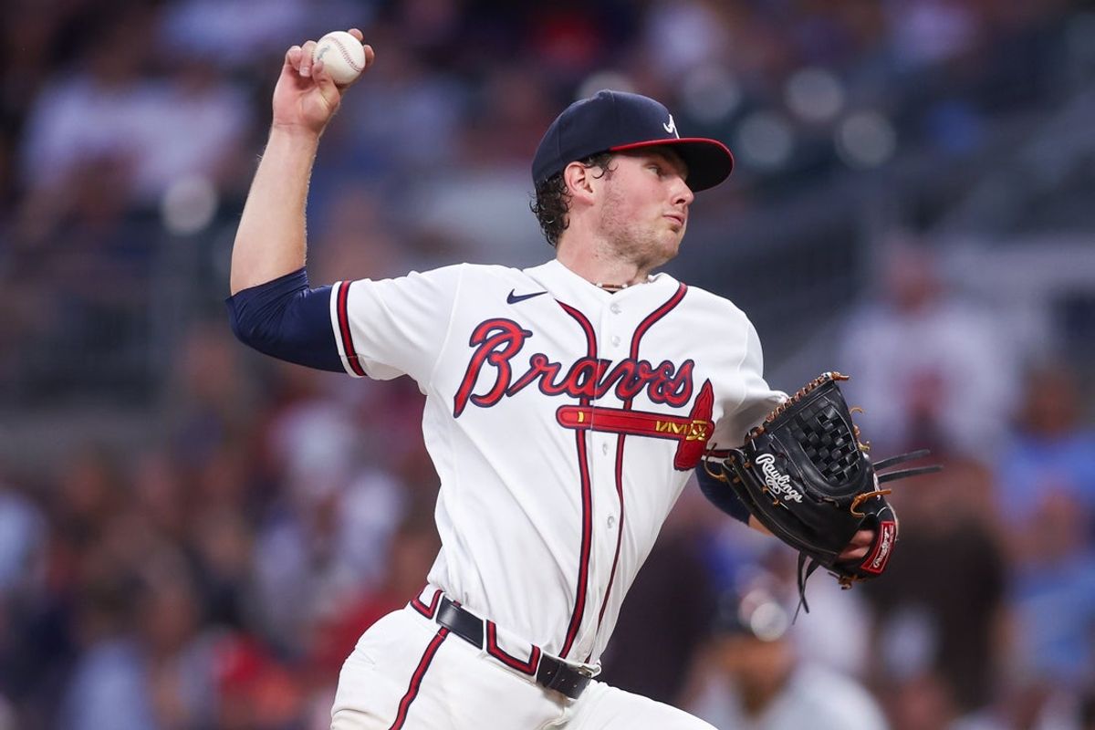 Apr 29, 2026; Atlanta, Georgia, USA; Atlanta Braves starting pitcher JR Ritchie (60) throws against the Detroit Tigers in the fourth inning at Truist Park. Mandatory Credit: Brett Davis-Imagn Images
