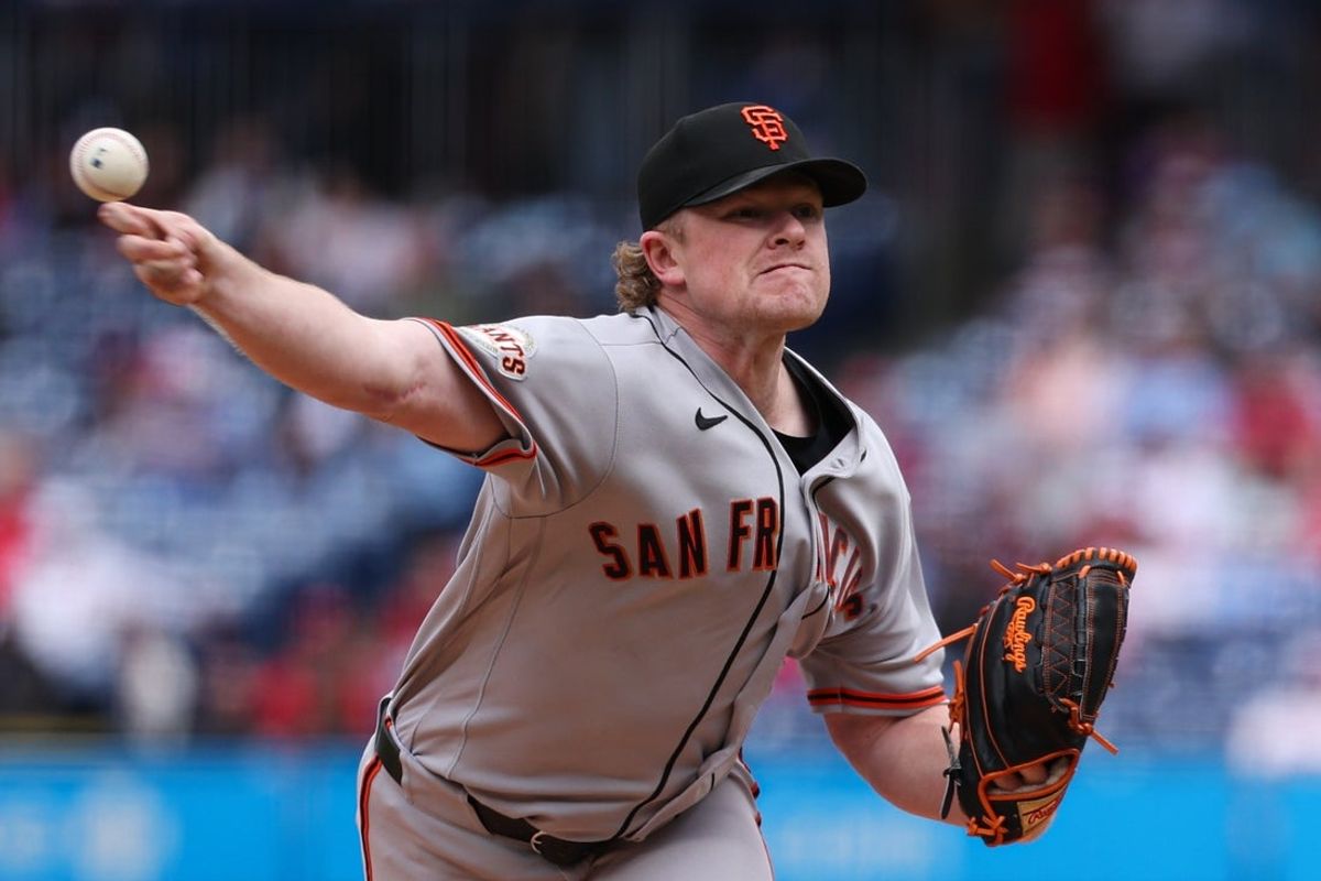 Apr 30, 2026; Philadelphia, Pennsylvania, USA; San Francisco Giants pitcher Logan Webb (62) throws a pitch during the second inning against the Philadelphia Phillies at Citizens Bank Park. Mandatory Credit: Bill Streicher-Imagn Images