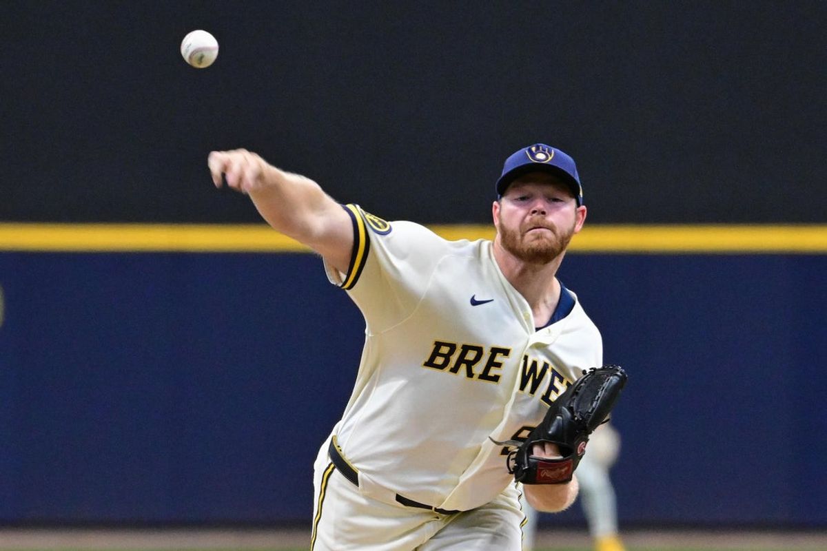 Apr 30, 2026; Milwaukee, Wisconsin, USA;  Milwaukee Brewers starting pitcher Brandon Woodruff (53) throws a pitch in the first inning against the Arizona Diamondbacks at American Family Field. Mandatory Credit: Benny Sieu-Imagn Images