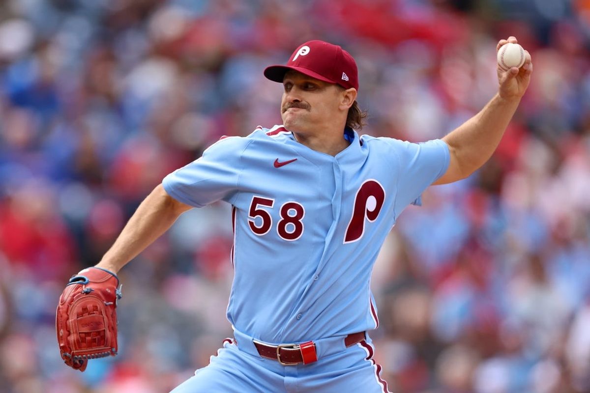 Apr 30, 2026; Philadelphia, Pennsylvania, USA; Philadelphia Phillies pitcher Tanner Banks (58) throws a pitch against the San Francisco Giants at Citizens Bank Park. Mandatory Credit: Bill Streicher-Imagn Images