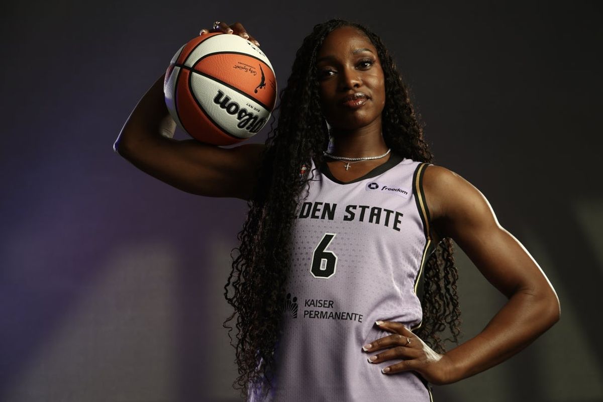 Apr 30, 2026; Oakland, CA, USA; Golden State Valkyries guard Kaila Charles (6) during media day at the Sephora Performance Center. Mandatory Credit: Kelley L Cox-Imagn Images